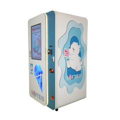Softeisautomat von Singh Vendo in Frankfurt, schräg von vorne mit seitlicher Produktgrafik