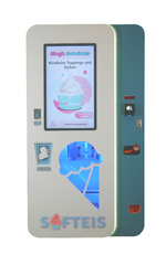 Softeisautomat von Singh Vendo mit Touchdisplay und Ausgabeöffnung, Vorderansicht